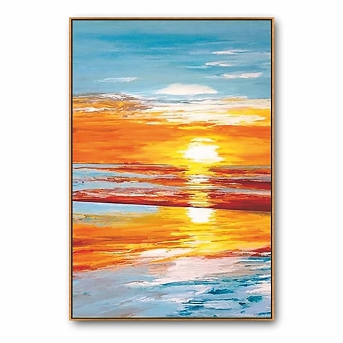 Handgefertigtes, handgemaltes Ölgemälde, Wandkunst, Sonnenuntergang, Meereslandschaft, Heimdekoration, Dekoration, gerollte Leinwand, kein Rahmen, ungedehnt Image