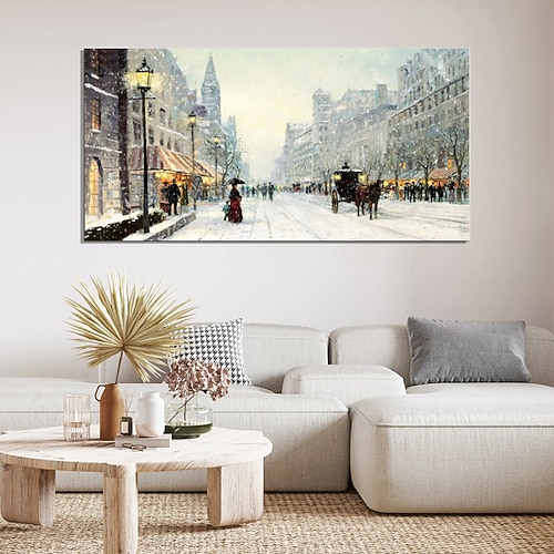 handgefertigtes Ölgemälde auf Leinwand, Wandkunst, Dekoration, Retro-Landschaft, alte Architektur, Straßenszene für Wohnkultur, gerollt, rahmenlos, ungedehnt Image