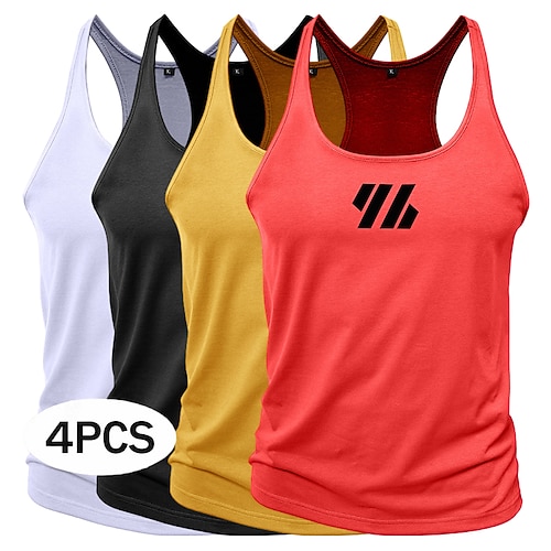 4er-Pack Herren-Tanktops, ärmellose Shirts, Fitness-Shirts mit U-Ausschnitt und Rundhalsausschnitt, schlichte, modische, sportliche und klassische weiße Oberteile für Herren. Image