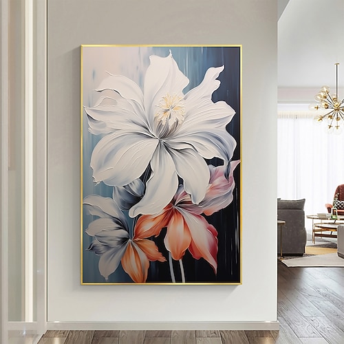 Handgefertigtes Ölgemälde auf Leinwand, Wandkunst-Dekor, originales weißes Blumengemälde in voller Größe für die Inneneinrichtung mit gespanntem Rahmen, ohne Innenrahmen-Gemälde Image