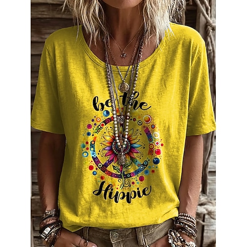 Damen T Shirt Druck Grafik Abstrakt Geometrie Klassisch Lässig Kurzarm Rundhalsausschnitt Normale Oberteile Täglich Sport Blau Gelb Rosa Purpur Sommer Frühling Image