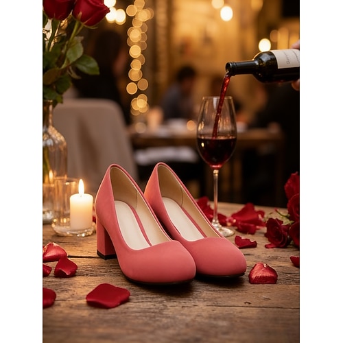 Elegante rosa Wildleder-Pumps mit Blockabsatz für Damen Bequeme High Heels für Valentinstag, Date-Night und besondere Anlässe