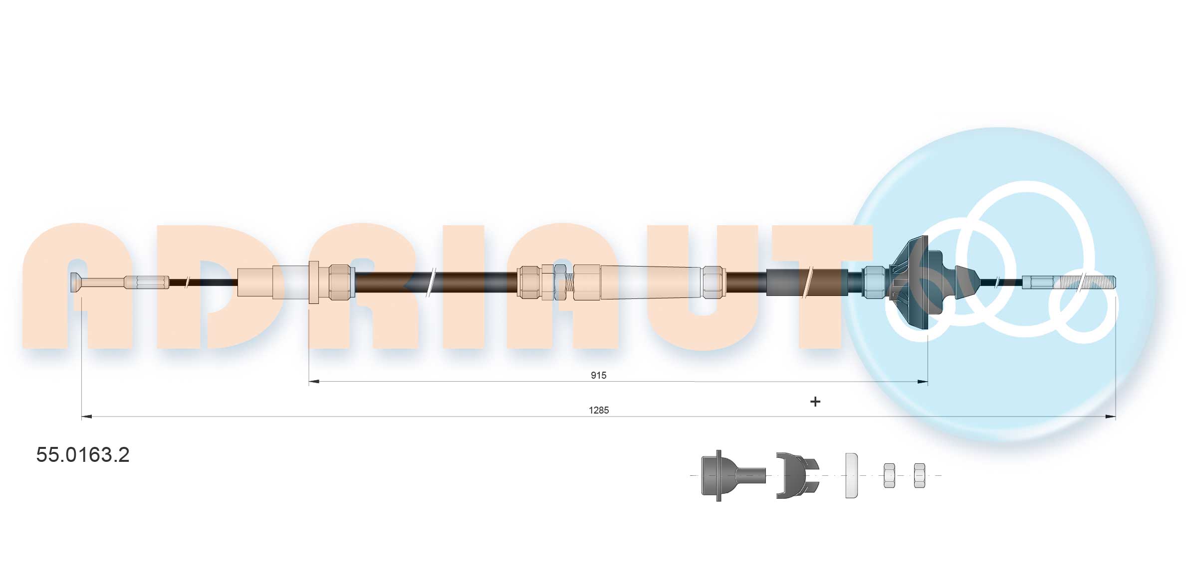 ADRIAUTO Seilzug, Kupplungsbetätigung 55.0163.2 Universal für VW 701721335B 7D1721335 701721335 Image