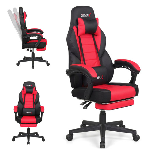 Costway Ergonomic Video Game Chair with Headrest and Reclining Backrest-Red