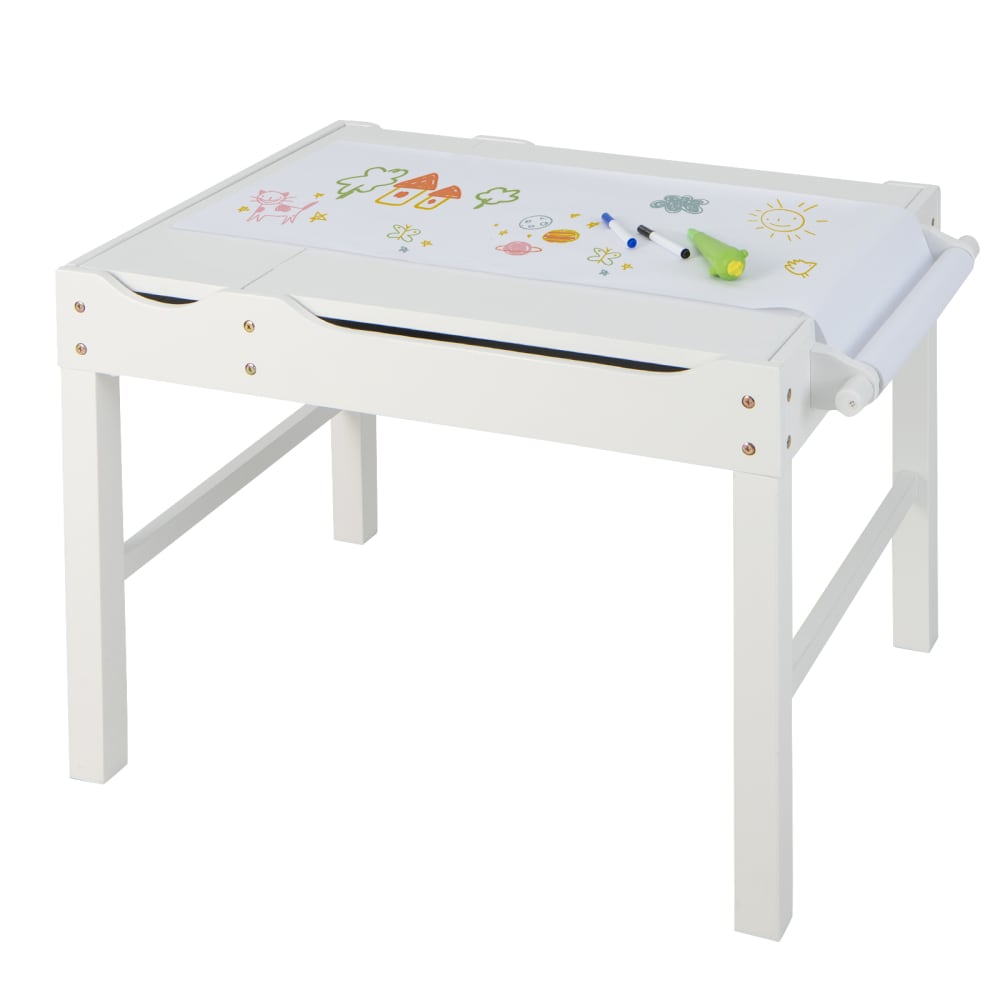 Tavolo per attività con piano reversibile in legno bianco 86,5X60X57cm
