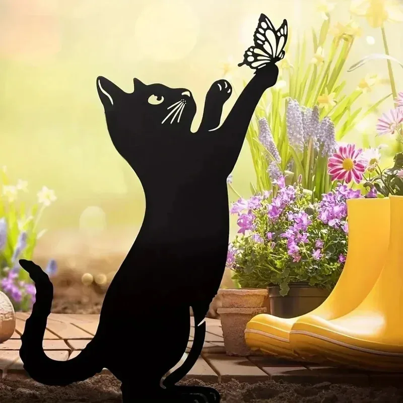 Nouveau chat famille jardin piquets décoratif mignon chat jardin décoratif Silhouette animaux Statues extérieures pour chat cour jardin pelouse