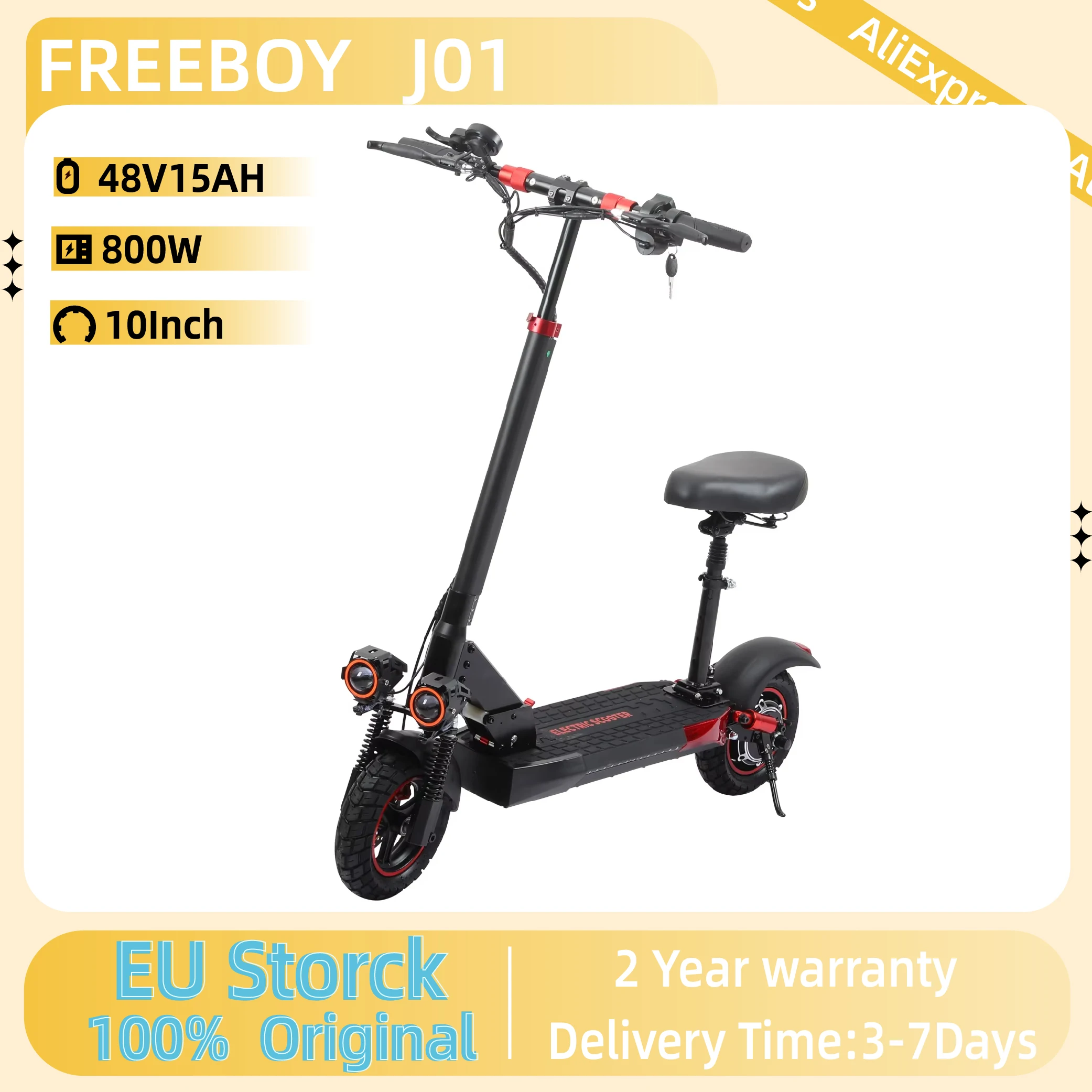 FREEBOY J-01 Erwachsenen-E-Scooter 800W Motor 48V15AH Akku Faltbarer Elektroroller 10 Zoll Reifen Offroad-Elektroroller Image