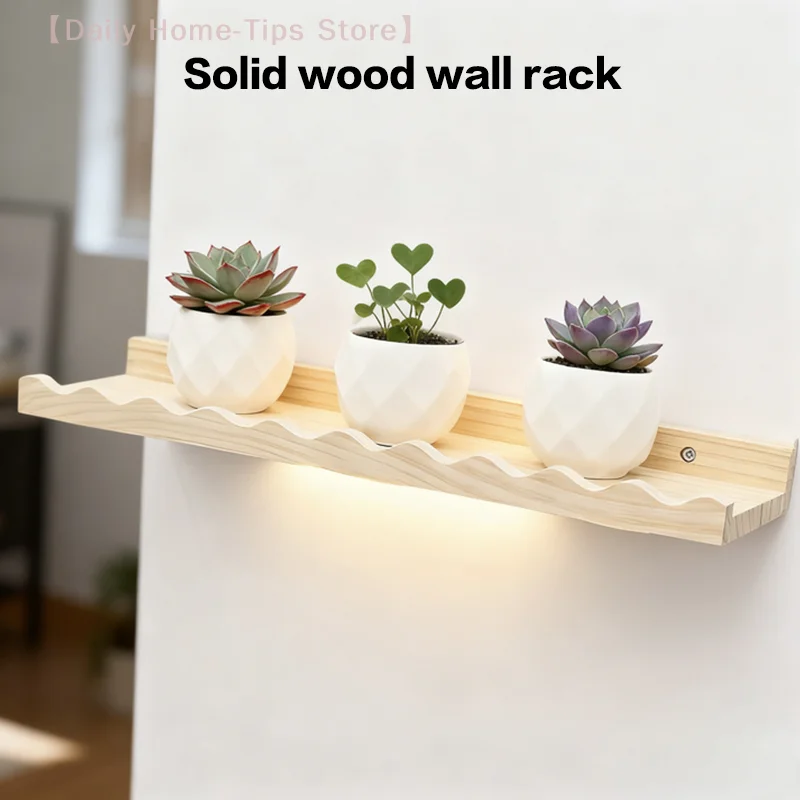 Boho-Wandregal aus Holz, schwebendes Regal aus natürlichem Kiefernholz, Display mit gewelltem Rand für Kinderzimmer, Kinderzimmer oder Heimdekoration, nordisch Image