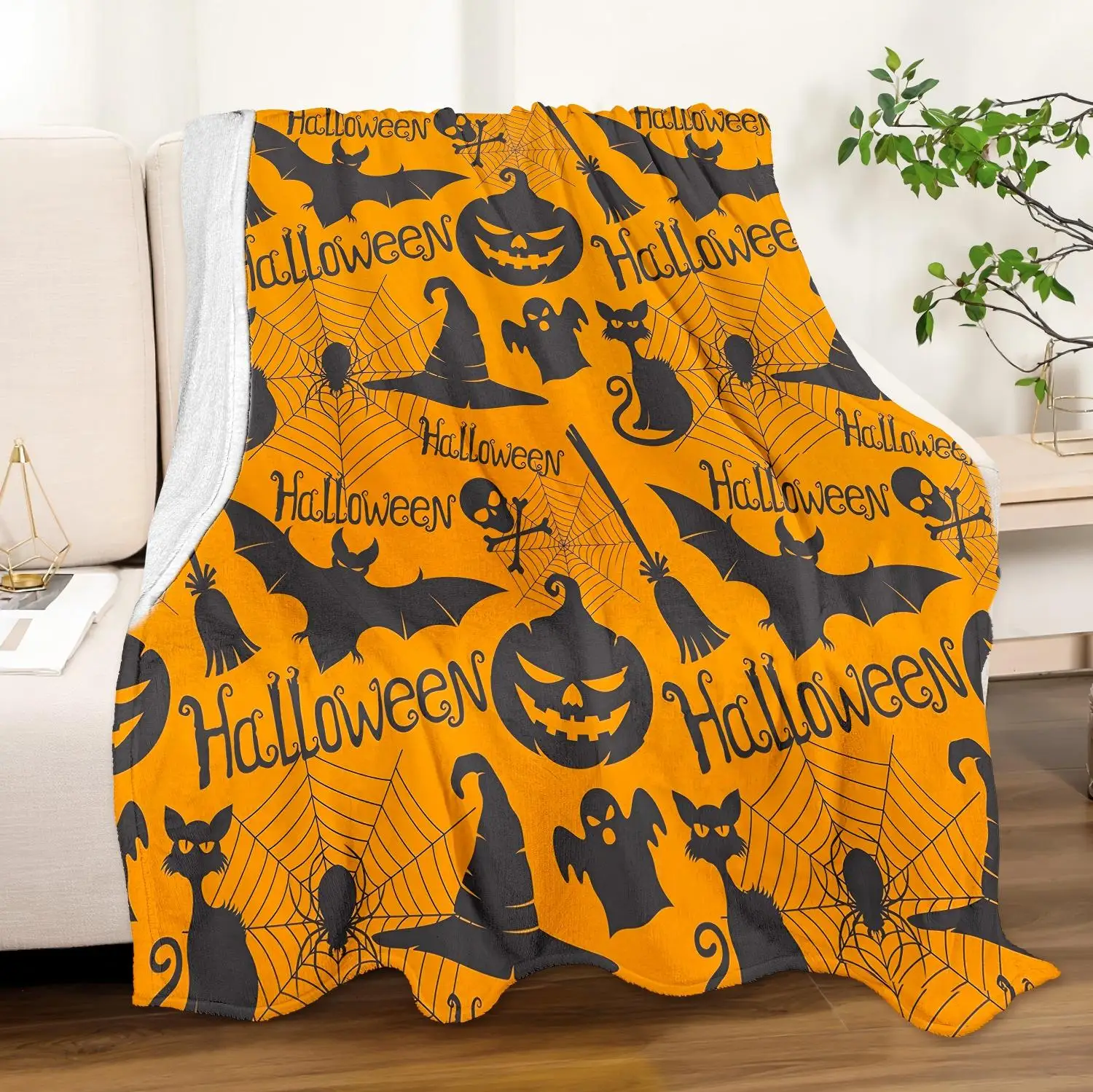 1 STÜCK Halloween-Thema Totenkopf Hut Fledermausgeist Neues Design Überwurfdecke Allerheiligen Geschenke für Couch Bett Auto Camping Ganzjahresgebrauch Image