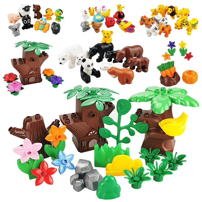Große Größe Bausteine Tiere Anlage Szene Modelle Zoo Bauernhof Dinosaurier Ozean Serie Set Montieren Bildung Spielzeug Für Kinder Geschenk Image