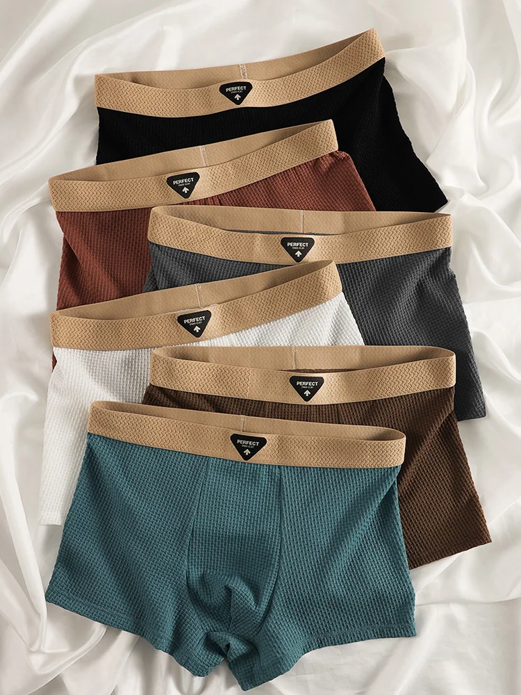 6er-Pack Herren-Boxershorts aus Eisseide – strukturiertes Waffelgewebe, „PERFECT“-Bund, kühlend und stilvoll Image