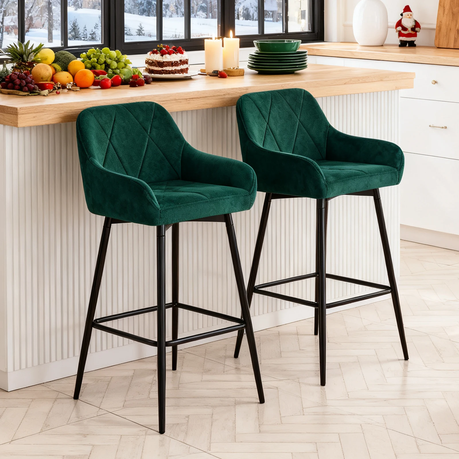 JYMTOM 2/4-Set Barhocker Tresenhocker Bistrohocker Velvet/PU-Bezug Barstühle mit Armlehne, modischer Hocker mit schwarzem Metall Image