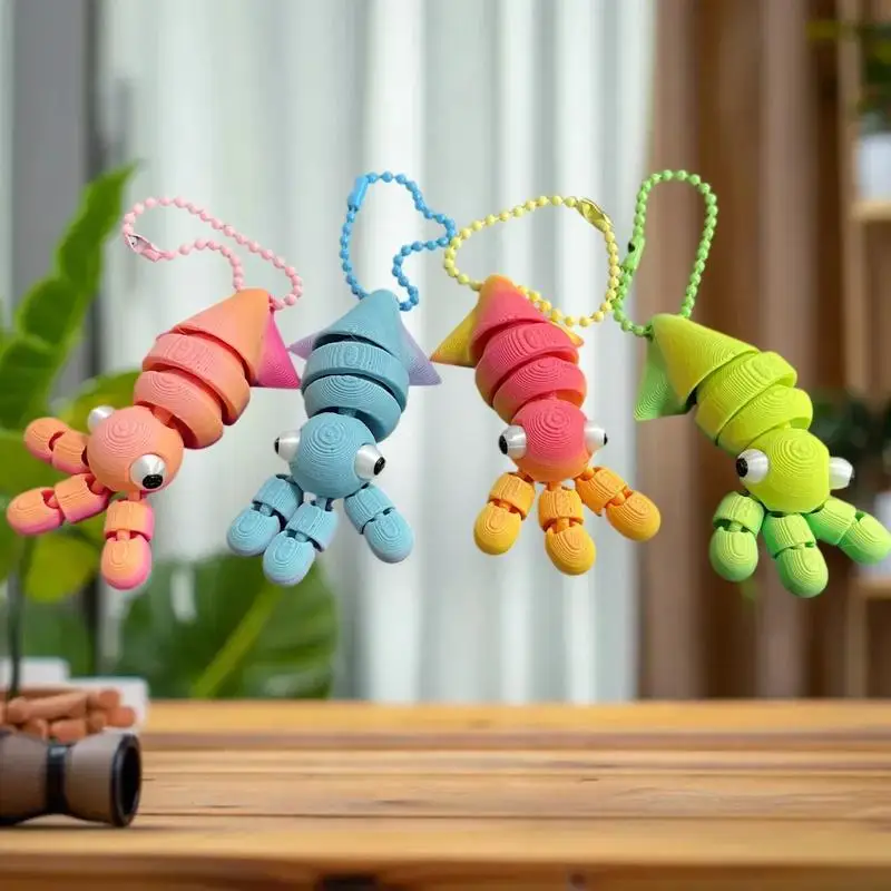 3D-gedruckter Oktopus-Schlüsselanhänger, beweglicher, niedlicher kleiner Anhänger mit mehreren Gelenken für Auto-Schultaschen – Schlüsselanhänger-Zubehör Image