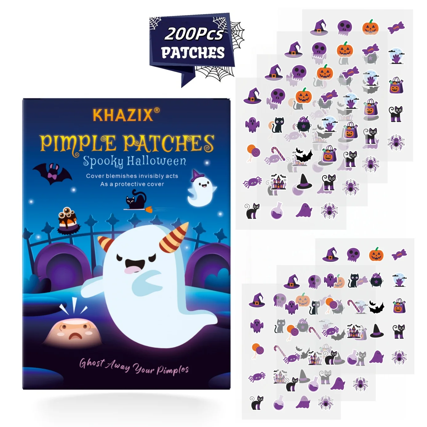 Halloween Grey Box Akne bedeckendes Pflaster mit festlicher Atmosphäre Halloween Kürbis Element Akne Reinigungspflaster reinigt die Haut und reinigt Image