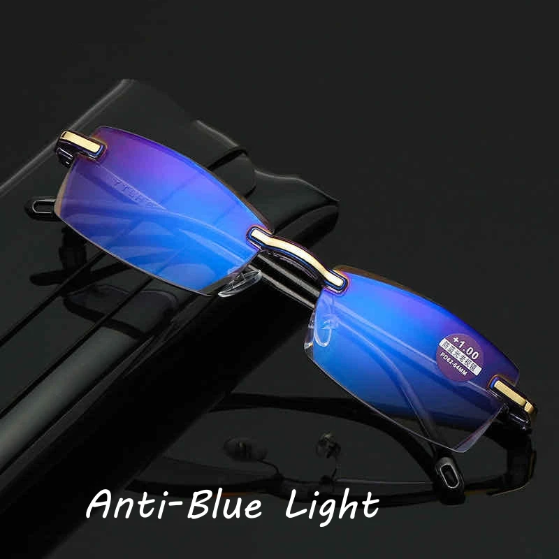 Dioptrien Lesebrille Randlose Brillen Trendy Männer Frauen Anti Blau Licht Brillen Ruhen Linsen Computer Gläser Image
