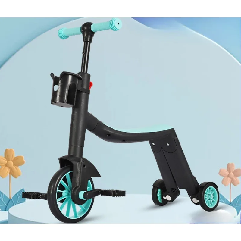 Multifunktions-Tretroller, höhenverstellbar, für Kinder, Jungen, Mädchen, Radfahren, Fahrräder, Fußroller mit Push-Griff-Pedal, 3-in-1 Image