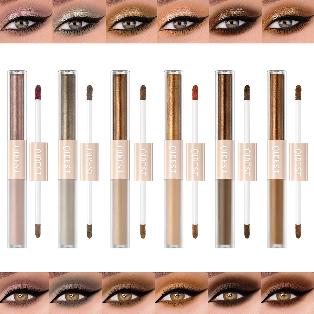 QIBEST Double End Glitter Matte Lidschatten Stick Bleistift Lidschatten Make-Up Wasserdicht Bicolor Schimmer Kosmetik Schönheit Make-Up-Tool