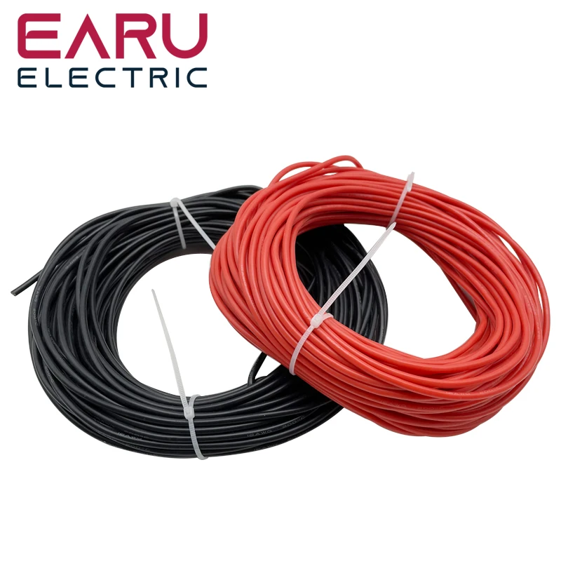 10 Meter/Lot hitzebeständiges weiches elektrisches Silikondrahtkabel 8 10 12 14 16 18 20 22 24 26 28 30 AWG 5 m rote und 5 m schwarze Farbe