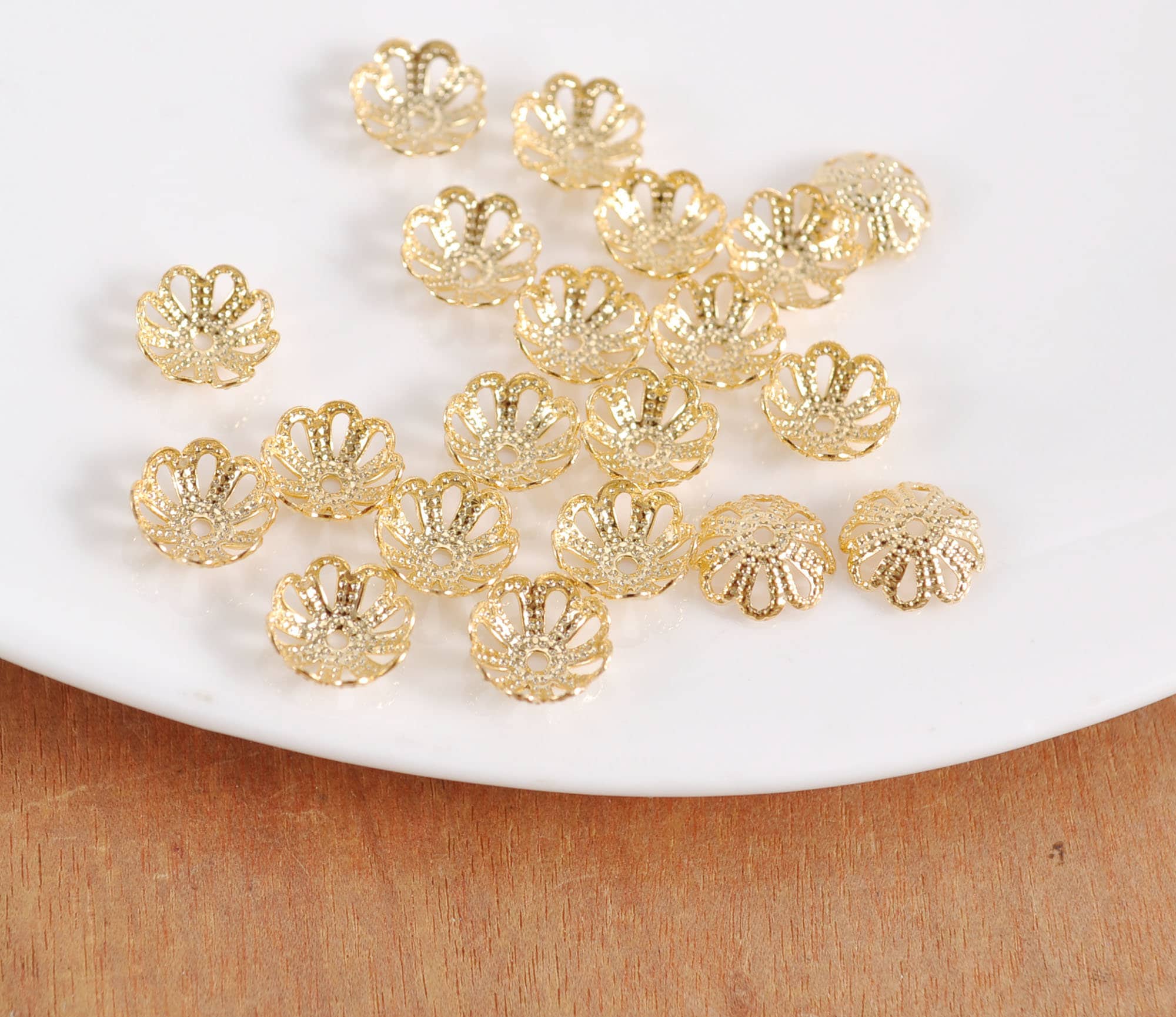 8 mm Vero Oro Placcato Perlina Caps - 50-500pz 18K Oro Filigrana Perlina Caps Costine, 18K Oro Fiore Perlina Caps per Forniture per la Creazione di Gi