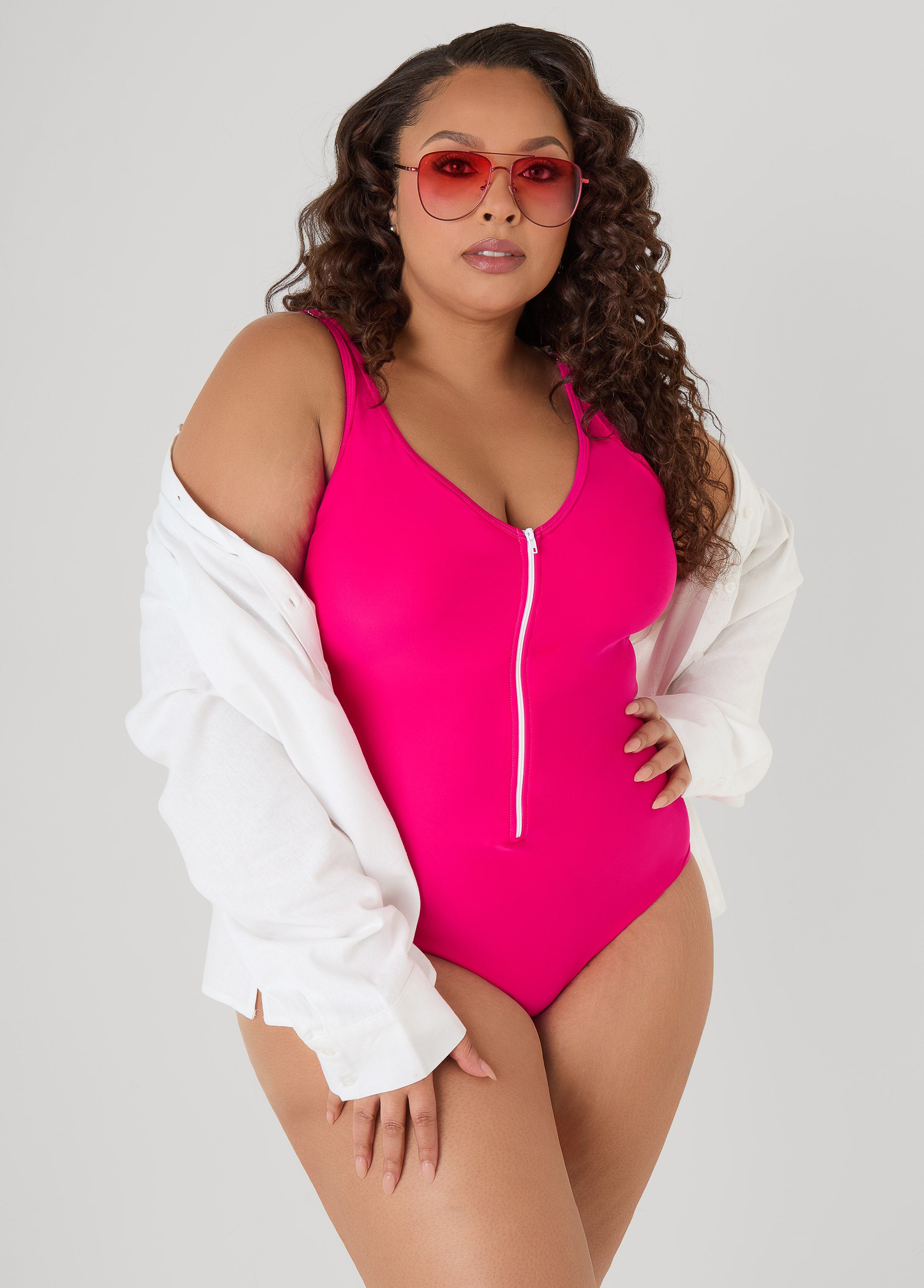 Plus Size Zip Front Swimsuit