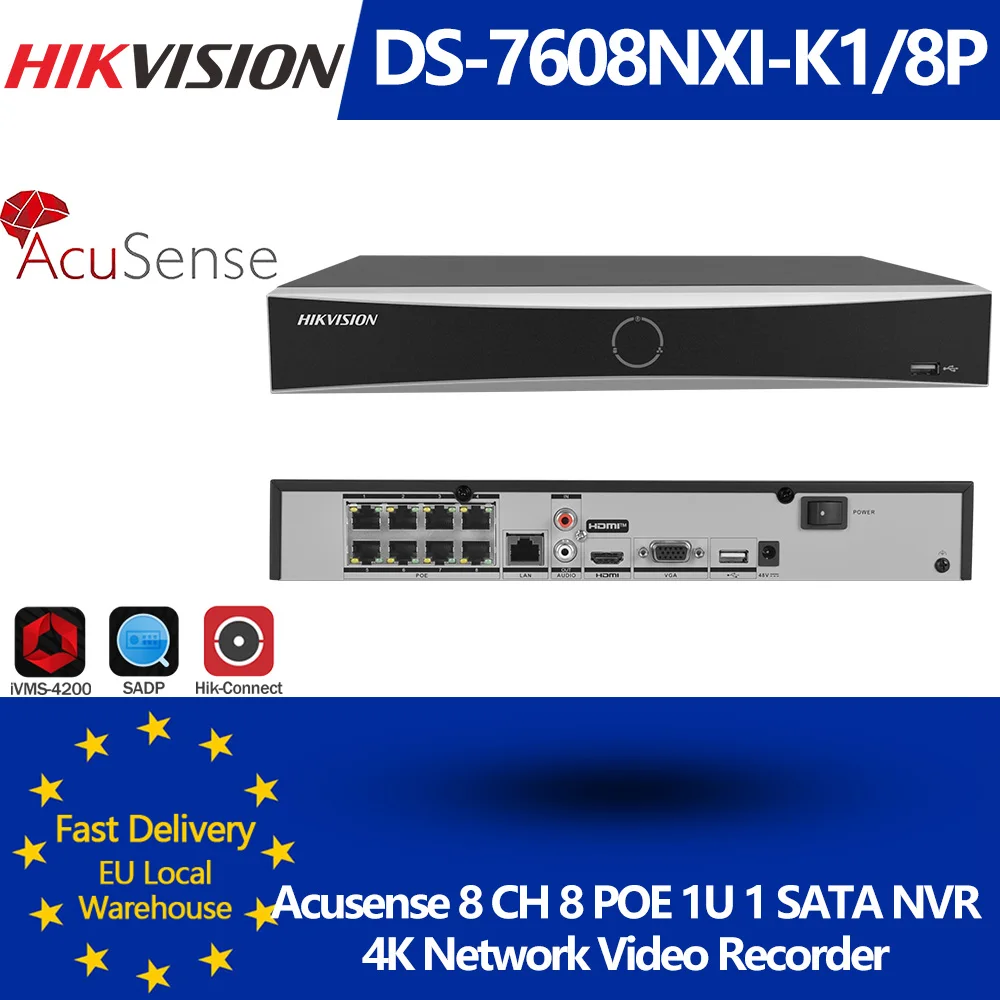 Hikvision DS-7608NXI-K1/8P 4K 8CH 8 POE 1SATA Registratore Video di Rete Acusense MD2.0 con Riconoscimento Facciale, Protezione Perimetrale, ANPR, 8MP H.265+ NVR