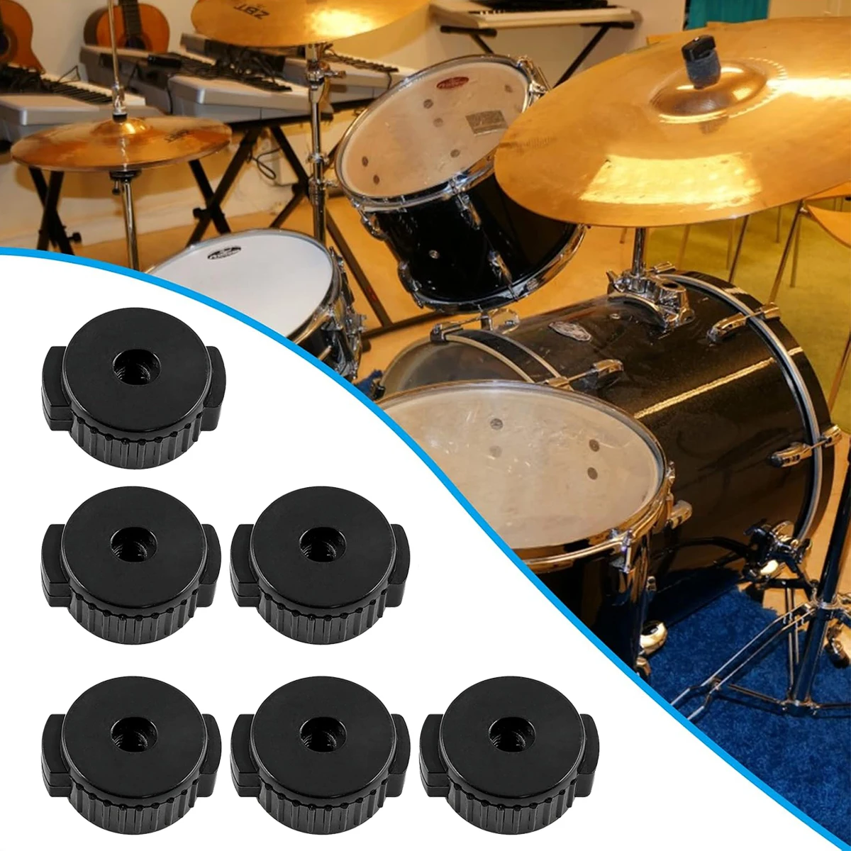 Miwayer 6/12 Pezzi Dadi Universali a Sgancio Rapido per Piatti, Tappi per Piatti a Cambio Rapido in Plastica Nera da 8mm per Accessori Percussioni