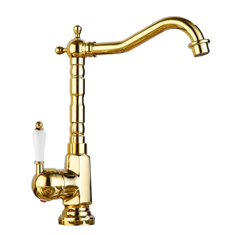 Rubinetto per lavabo in oro Rubinetto per bagno in bronzo antico Rubinetto da cucina nero montato su piano Rubinetto per lavabo Rubinetto per lavabo cromato caldo freddo Ottone