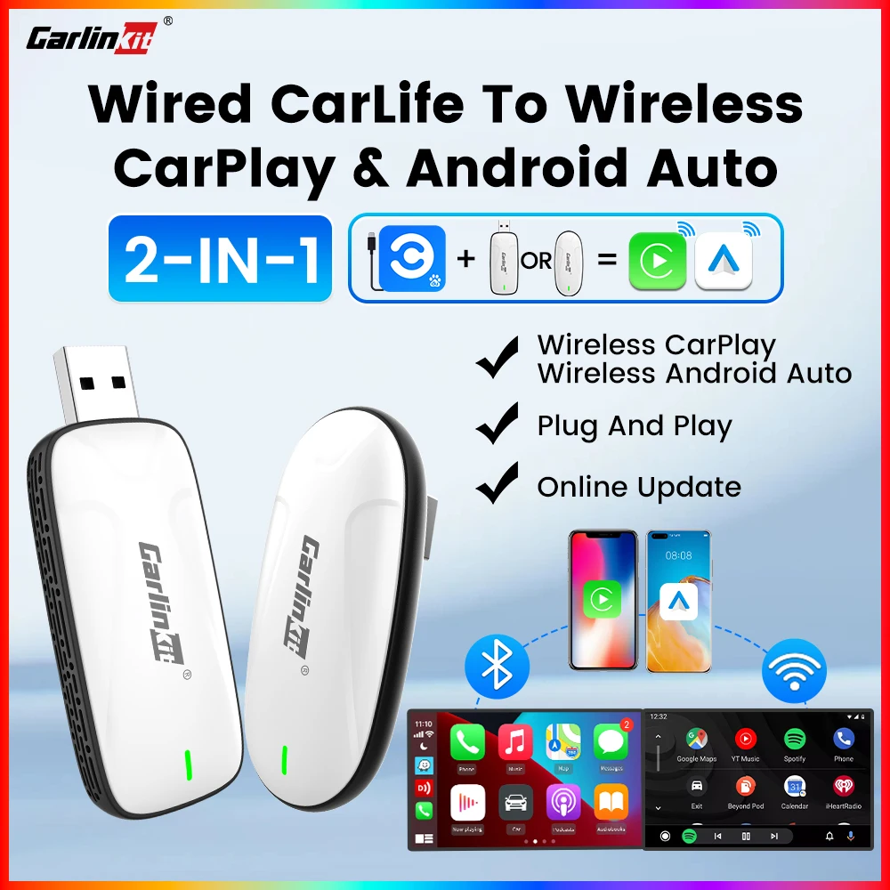 CarlinKit Baidu Carlife verkabelt auf CarPlay Android Auto Adapter 2-in-1 kabellose Autonavigationsbox WiFi Bluetooth Auto-Connect Image