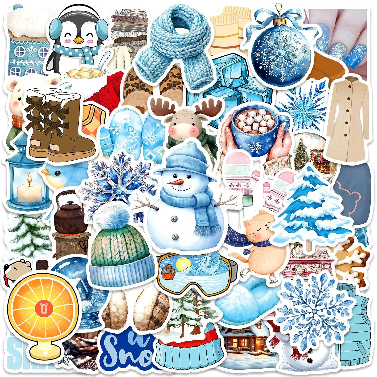 50 Stück Neue Winter-Atmosphäre Cartoon-Aufkleber Nordischer Stil Graffiti-Dekoration DIY Spielzeug Laptop Gitarre Auto Fahrrad Skateboard Aufkleber Image