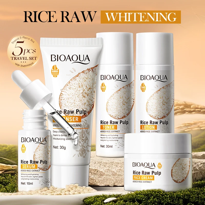 Rice Puree Skin Care Set & Soap Whitening Brighten Hydrating Moisturize Facial Cleanser+Toner+Essence+Lotion+Creme Skin Care
