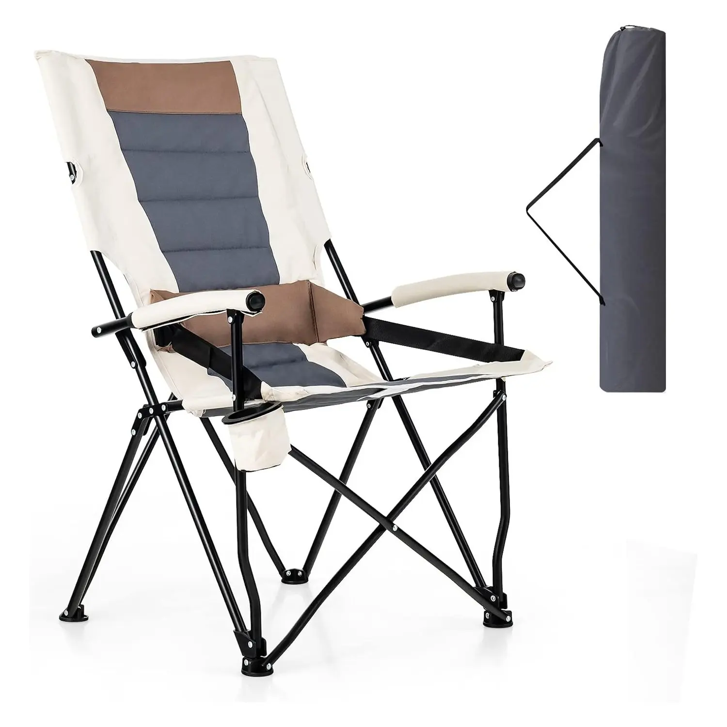 Campingstuhl mit Getränkehalter und Lendenkissen, Klappstuhl, gepolsterter Angelstuhl, tragbarer Klappstuhl Image