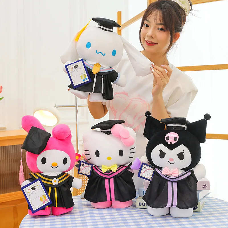 Sanrio Anime Plüsch 25 cm Cinnamoroll My Melody Kuromi Hello Kitty Abschluss-Plüschpuppe Kawaii weiche gefüllte Abschlussgeschenke