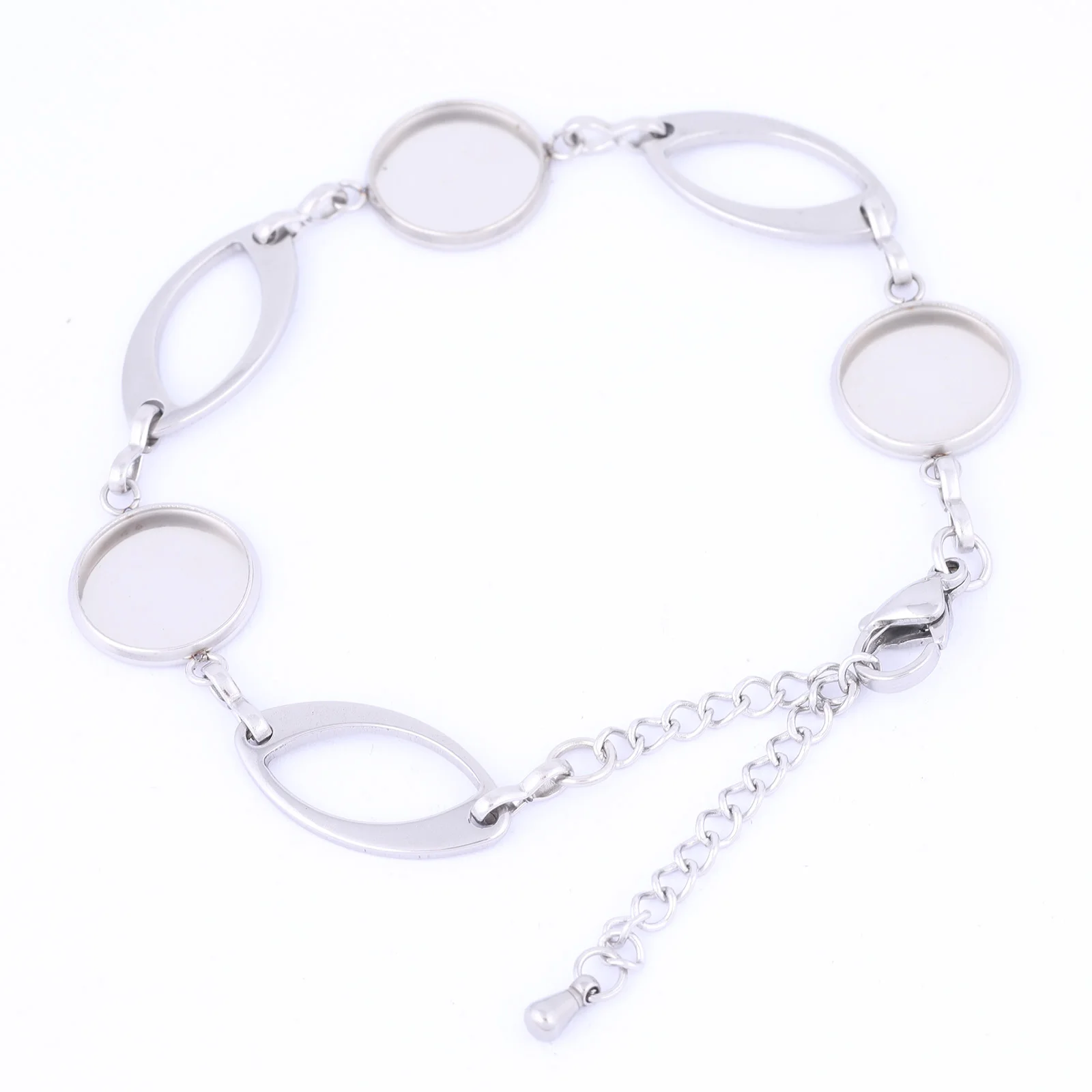 5 Stück Edelstahl-Cabochon-Armband-Basisfassungen, 12 mm, Cameo-Lünette, leere Tabletts für Armbänder, Armreifen, DIY-Schmuckherstellung Image