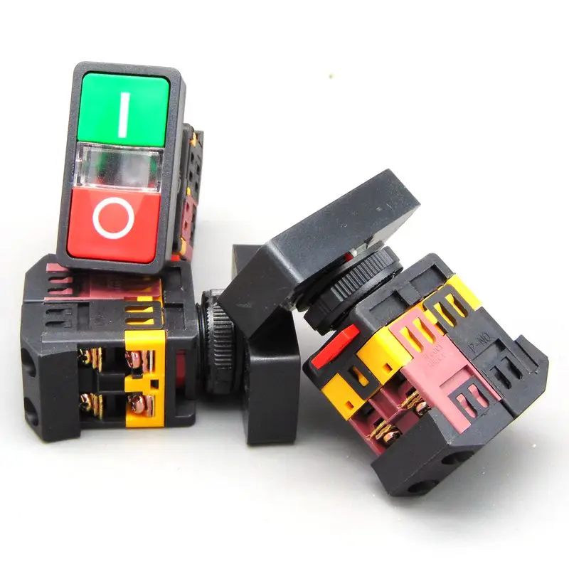 AS-22N 25n Start-Stopp-Doppel-Drucktasten schalter mit LED-Lampe Montage loch 22mm 25mm ac220v Image