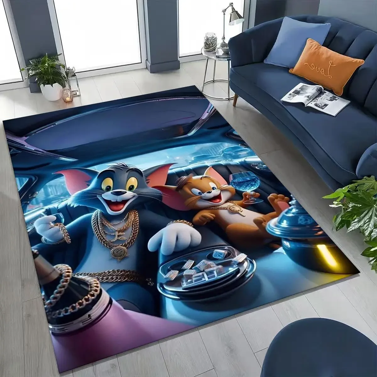 3D T-Tom und Jerry Cat Mouse Cartoon-Kunst-Teppich für Schlafzimmer, Wohnzimmer, Sofa, Zuhause, Fußmatte, Dekor, großes Kind, rutschfeste Bodenmatte Image