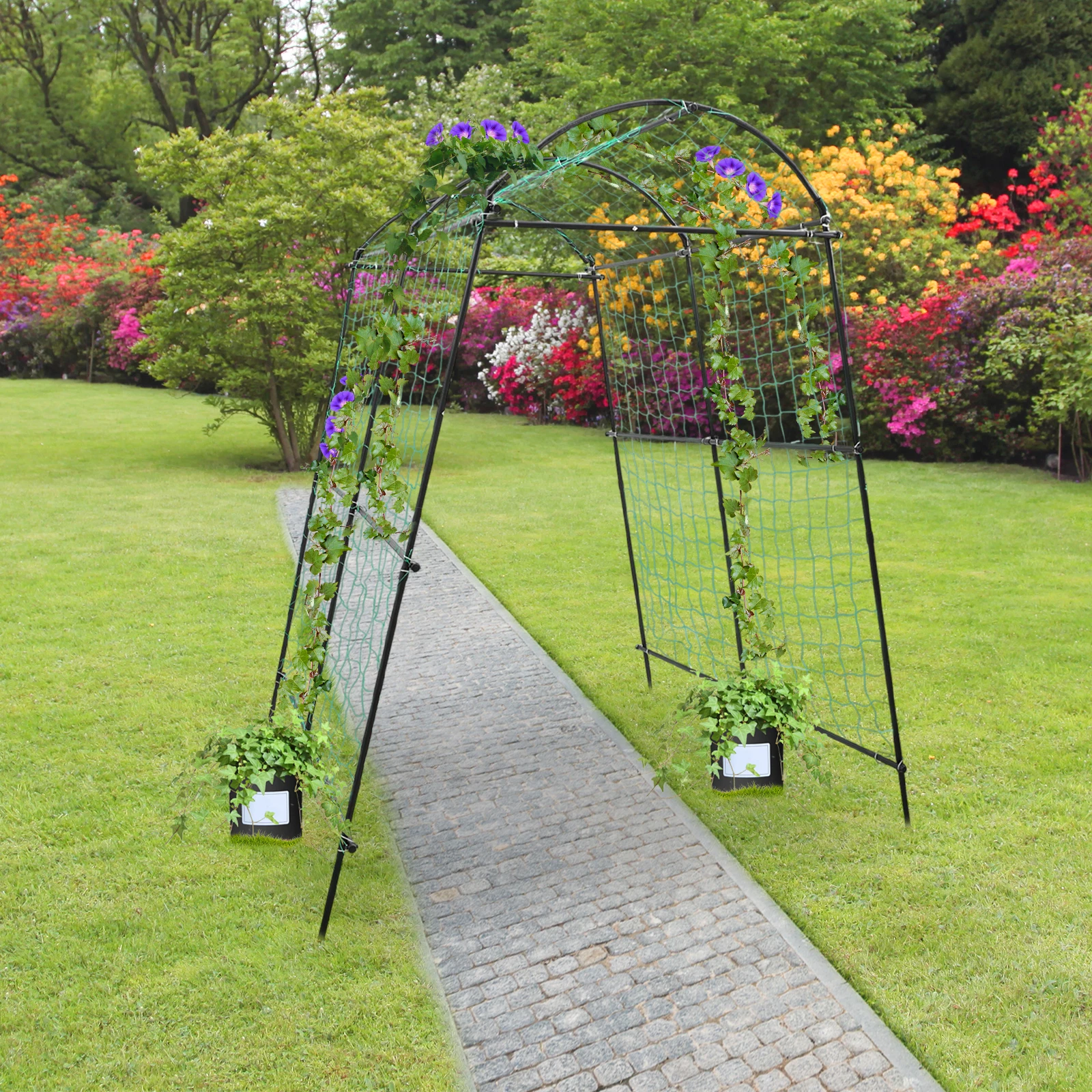 Robuster Stahl-Gartenbogen-Pflanzengestell für Kletterpflanzen, Gurken, Tomaten, Rosen – Verstellbare Breite, 77 lbs Tragkraft, für den Außenbereich, Dekoration Image