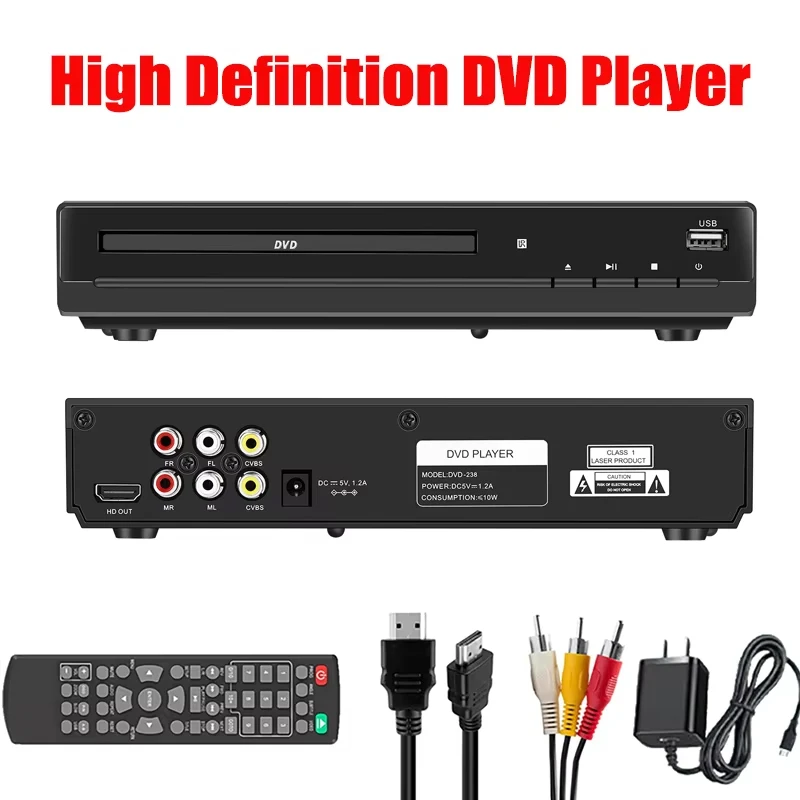 DVD Player Tragbare 1080P HD VCD Player Hause Multimedia DVD Player Box Für TV CD-Player Heimkino System HDMI-Kompatibel Image