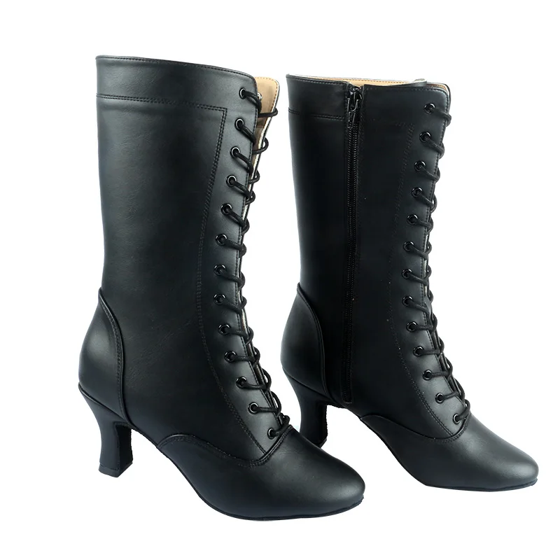 Damen Lateinamerikanische Tanzstiefel 7CM Dicker Absatz Moderne Kurze Stiefeletten Salsa Tanzschuhe Latein Salsa Club Mode Tanzparty Schuhe