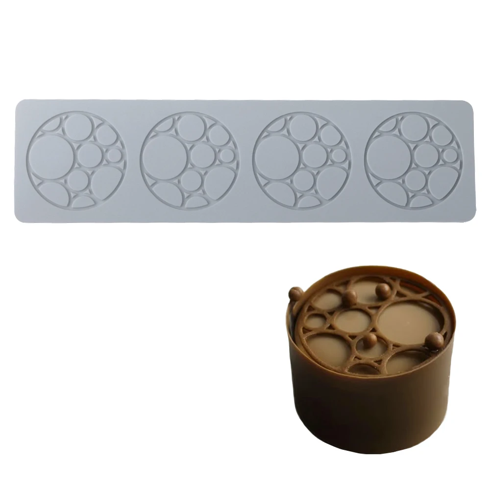 Kreisförmiger großer und kleiner Ring mit vier Mulden, Fondant-Spitzenmatte, Schokoladen-Chip-Beschichtung, molekulare Küche, Dekoration, Backen, Silikonform Image