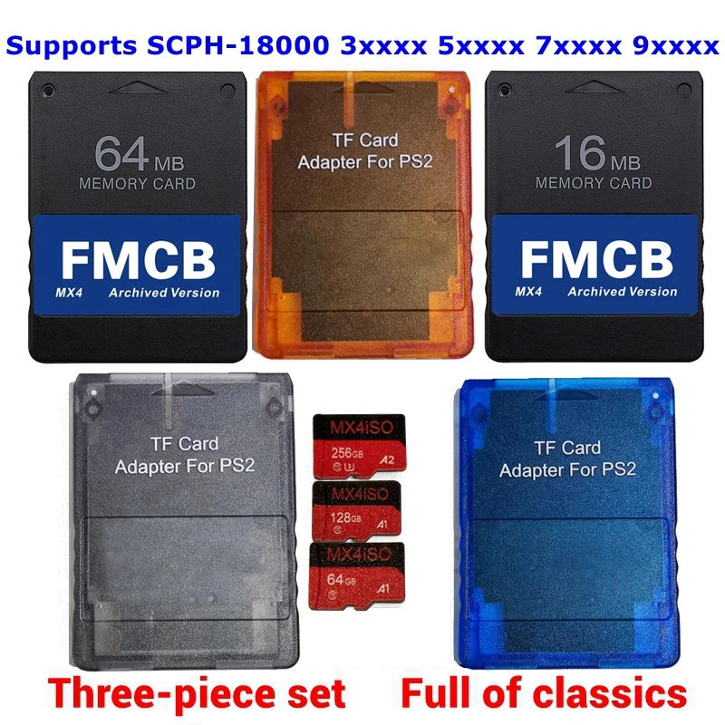 Höhere Kompatibilität SIO2SD PS2 MX4 TF/SD-Kartenadapter für PS2 Alle Konsolen + FMCB-Karte + 256G/128G/64G SD Select-Paket