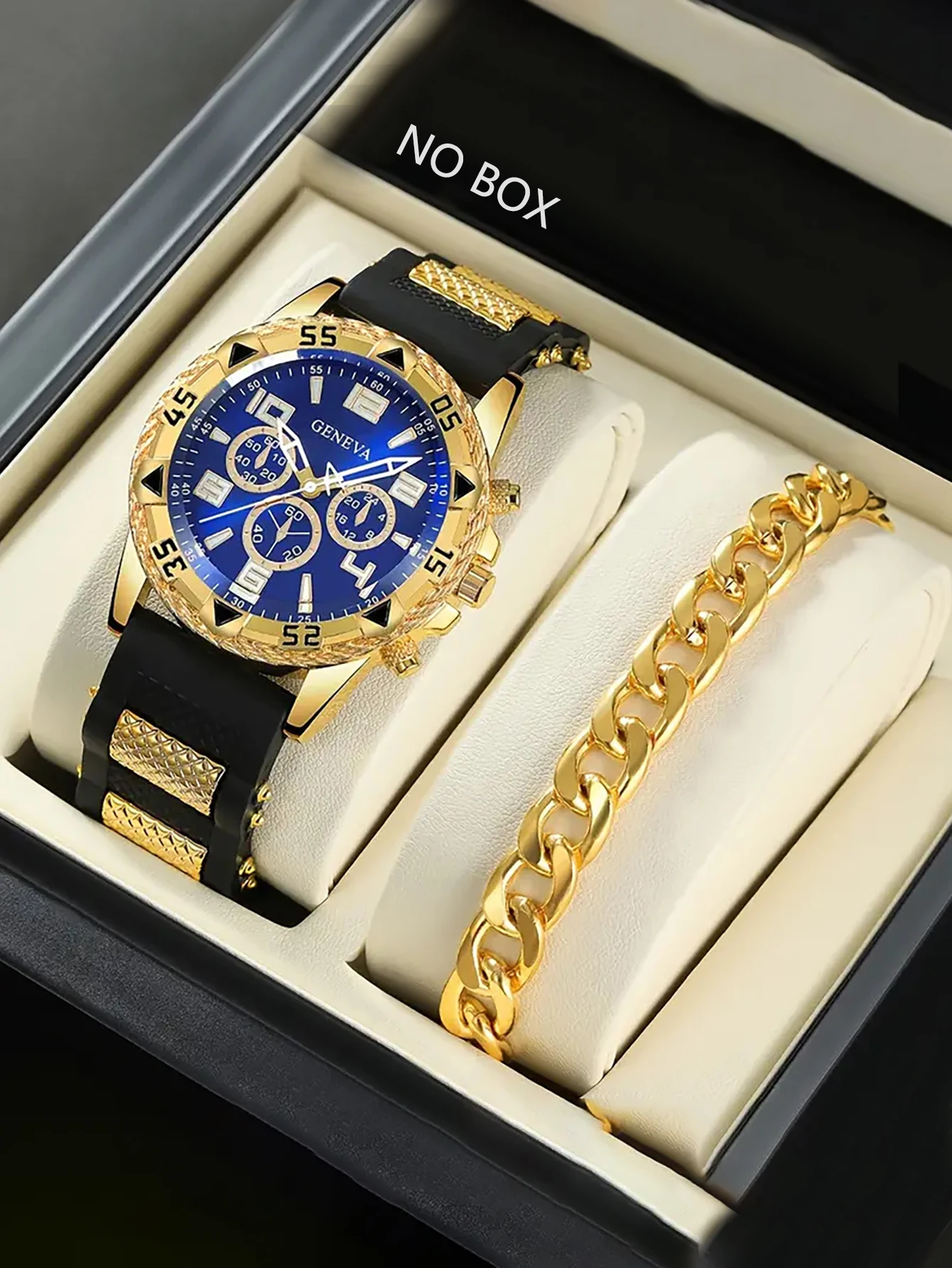 Herren-Set mit rundem Gehäuse, Quarzuhr und Armband, geeignet für den täglichen Gebrauch, Geburtstagsgeschenk, KEINE BOX Image