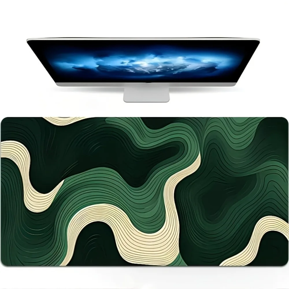 Rutschfeste Grüne Abstrakte Textur Mauspad Groß Naturkautschuk Genähte Kanten Schreibtischunterlage für Büro Gaming Geschenkidee Image