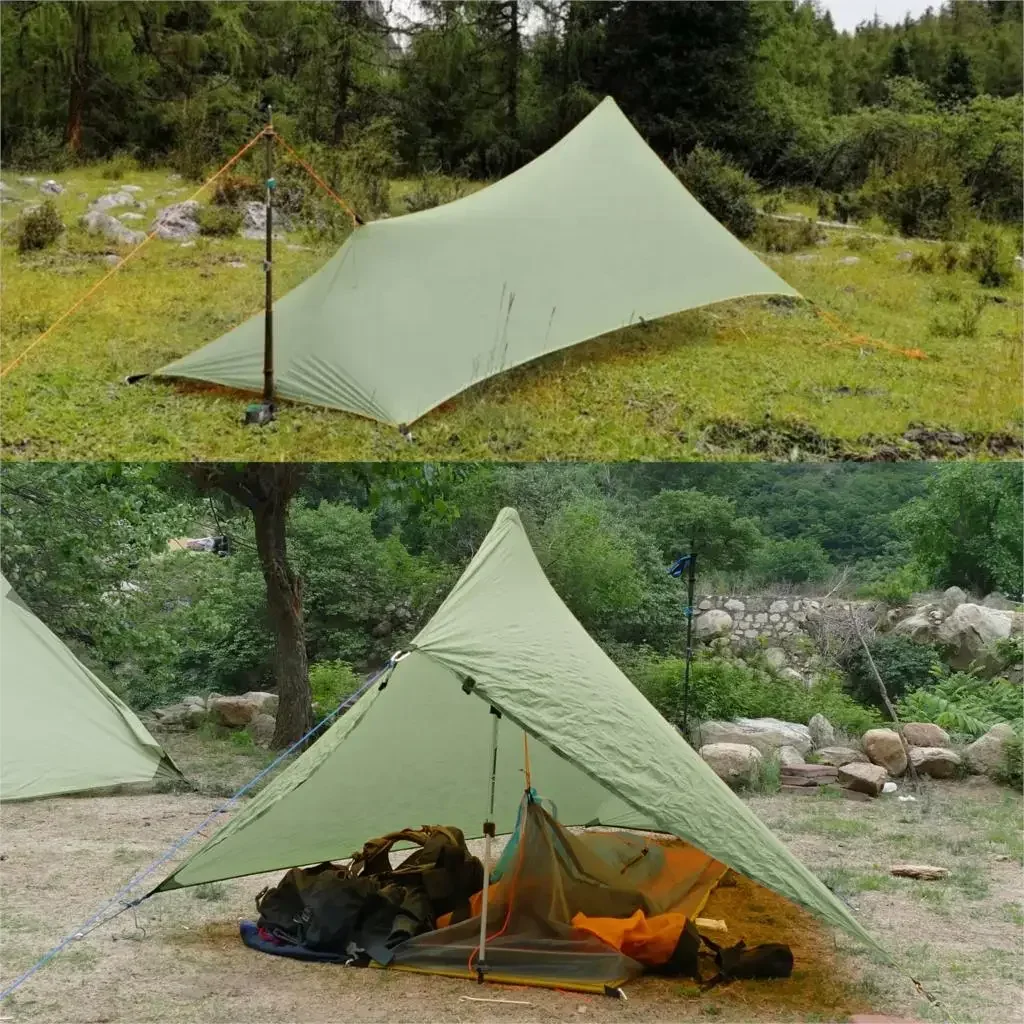 Ultraleichtes 310 g Flysheet-Zelt, wasserdicht, 20D doppelseitige Silikonbeschichtung, Nylon, Camping-Unterschlupf, Überdachung, Regenschutz, leichte Plane Image