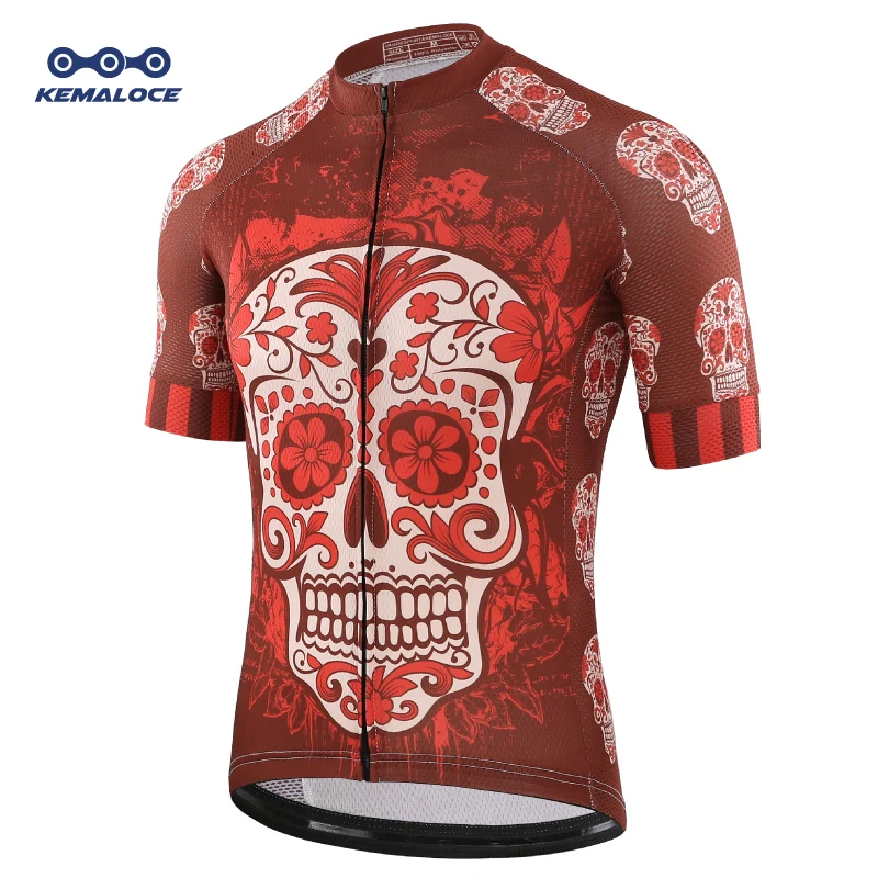 KEMALOCE Radfahren Jersey Einzigartige Rot Schädel Jugend Pro Team Bike Sport Retro Neuheit China Importiert Männer Fahrrad Shirts Image