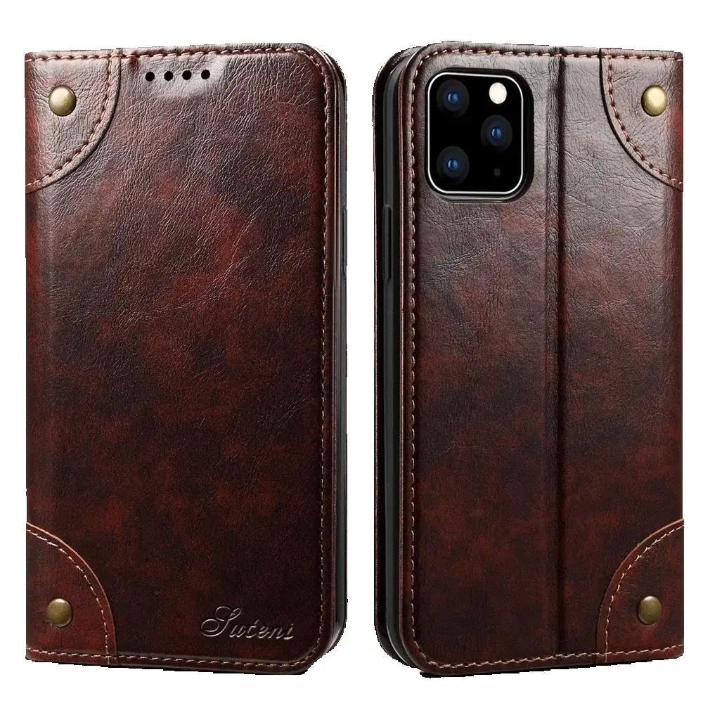 Klassische Brieftaschen-Schutzhülle aus echtem Leder für iPhone 17 16 15 14 13 12 11 Pro X Xs Max Xr 8 7 Plus – Magnetische Buch-Flip-Handyhülle Image