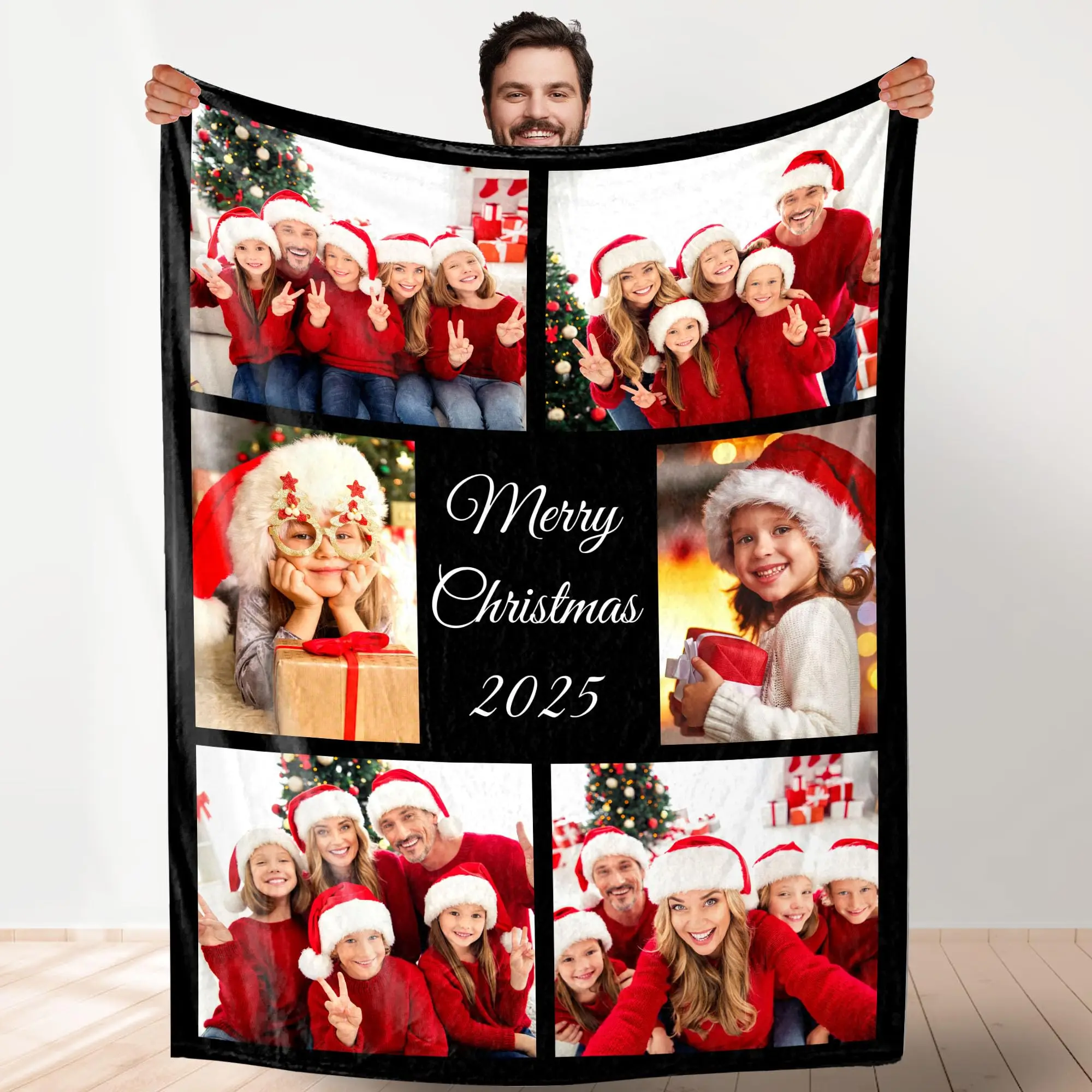 Benutzerdefinierte Weihnachtsdecke mit Bild, kariert, personalisierte Überwurfdecke, individuelle Erinnerungsgeschenke für Weihnachten, Feiertage, Geburtstag Image