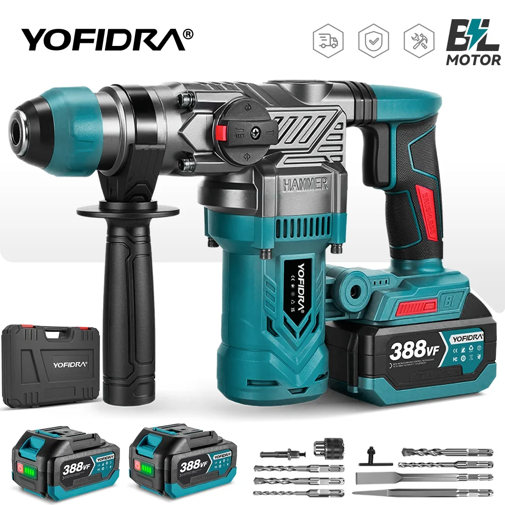 YOFIDRA Bürstenloser 26-mm-Elektrohammer-Schlagbohrschrauber, multifunktionaler Akku-Schrauber, Drehwerkzeug für Makita 18V Akku Image