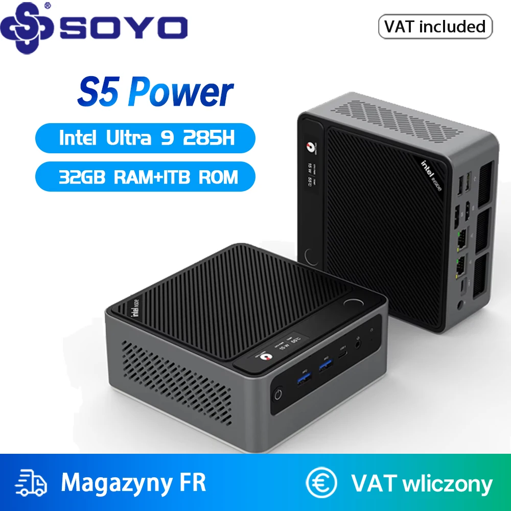 SOYO S5 Power Mini-PC Ultra 9 285H (Turbo 5,4GHz) 32GB DDR5 RAM 1TB PCIe 4.0 M.2 SSD Unterstützt 8K-Anzeige Mini-Gaming-Computer Image