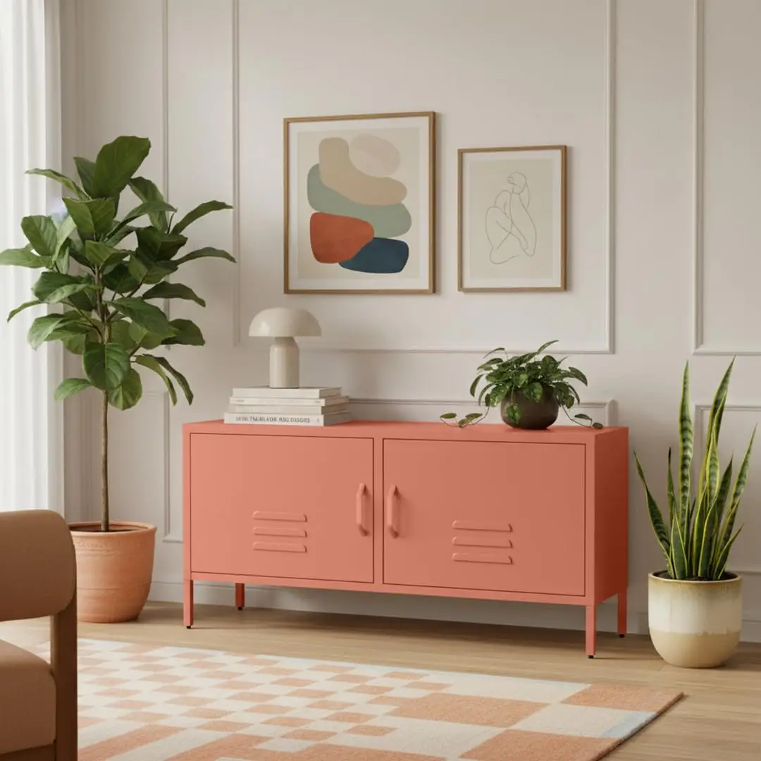 Metall-Lowboard TV-Schrank Terrakotta Verstellbare Fächer 105x38x55cm Sideboard Wohnzimmer Maßgefertigt Image