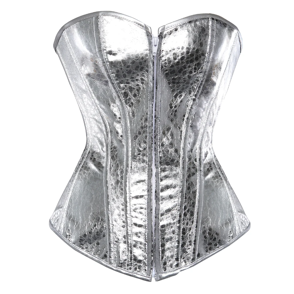 Silber Gold Korsetts für Frauen Steampunk Gothic Korsett Bustier mit Reißverschluss Plus Size Vintage Style Korsett Top Burlesque Dessous